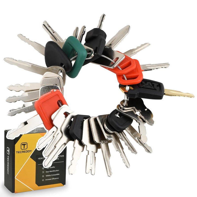 Tecreddy 25 Heavy Equipment Keys, Master Key Set for Cat Caterpillar John Deere Case Bobcat JLG JCB Volvo Hyster Ford New Holland Yanmar Takeuchi Kubota Komatsu Construction Heavy Equipment Machine - Image 1